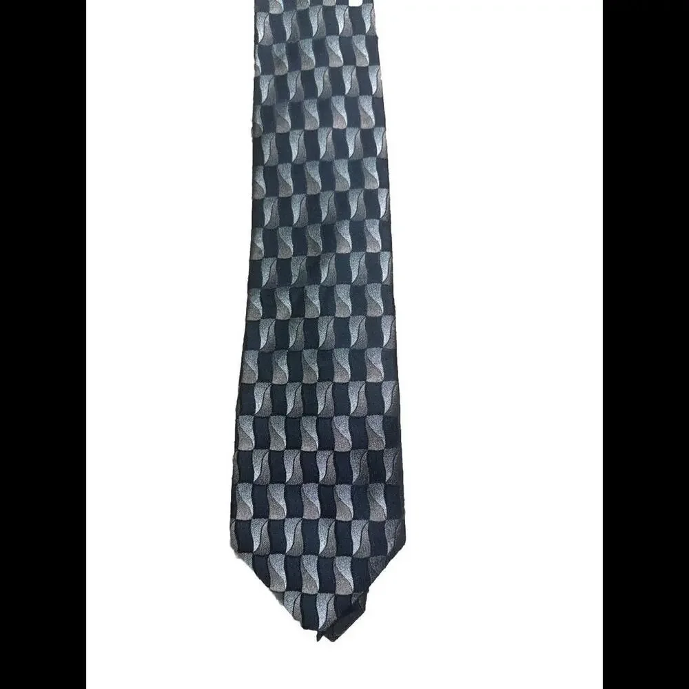 Stafford Executive‎ Men's Tie 100% Silk Black Geometric USA Classic Necktie